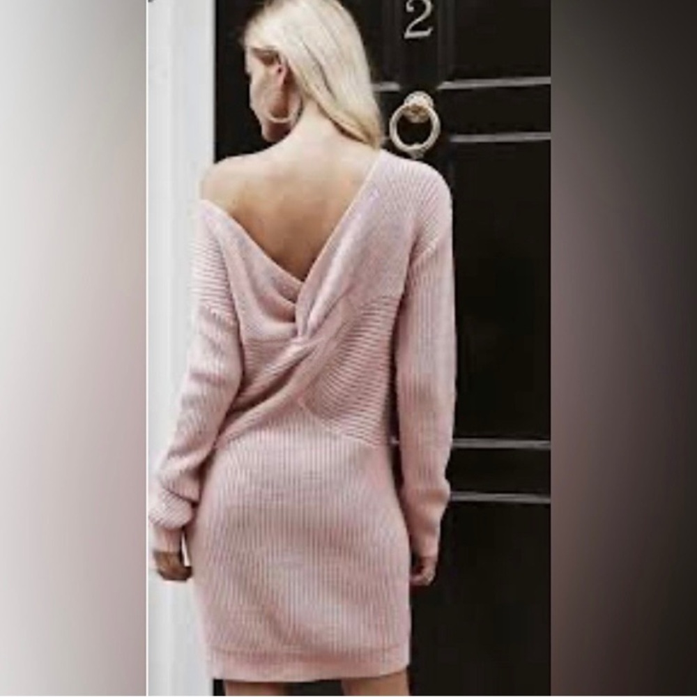 New! Twist ribbed knotted V-neck sweater dress